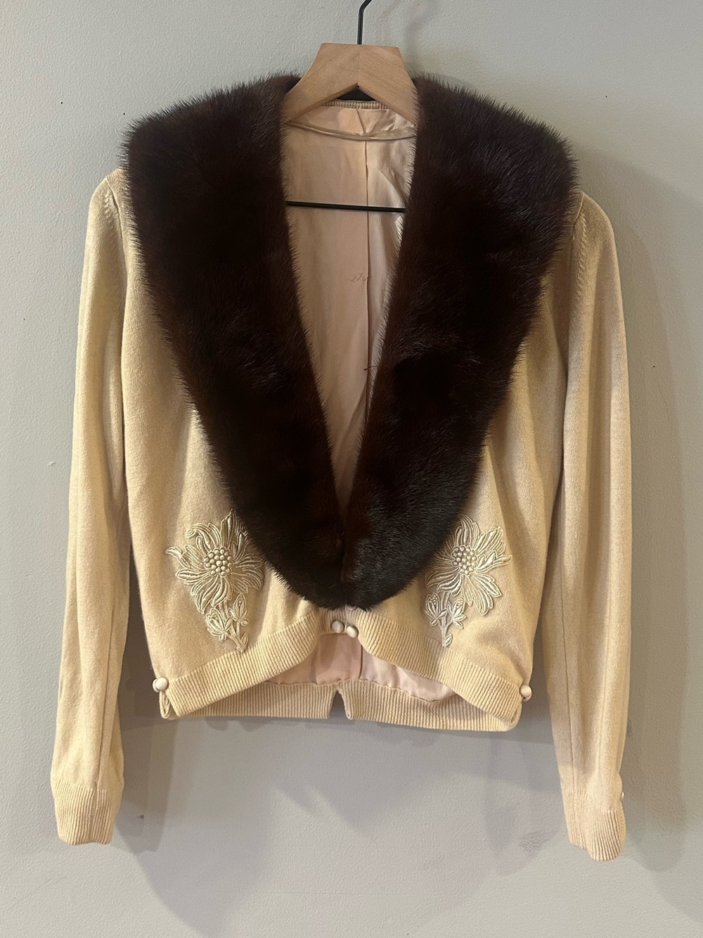 50s Cashmere Cardigan with Real Mink Collar